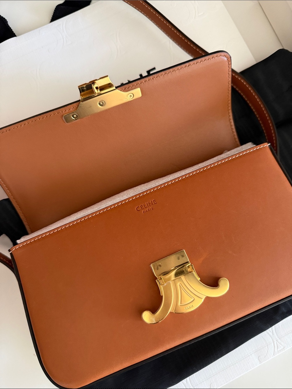 Celine Triomphe Claude Tan Calfskin Leather Shoulder Bag - Picture 7 of 12